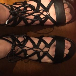 Franco Sarto 12 XL Black Leather Sandals